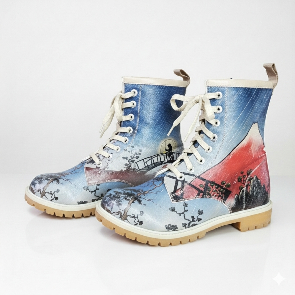 Dogo Size 38 Boots Mt. Fuji 8 Hole Lace Up Mid Calf Rugged Rubber Sole Fleece - Picture 4 of 10